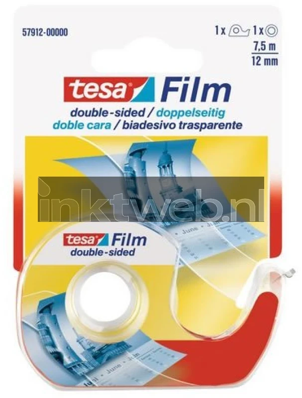 Tesa Plakband Film 7,5m x 12mm 2-zijdig + dispencer Front box